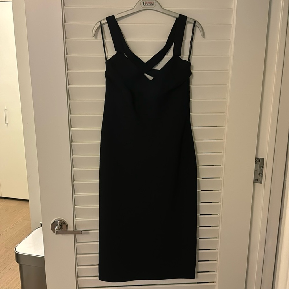 Herve Leger Black Midi Dress with Criss Cross Back Straps
